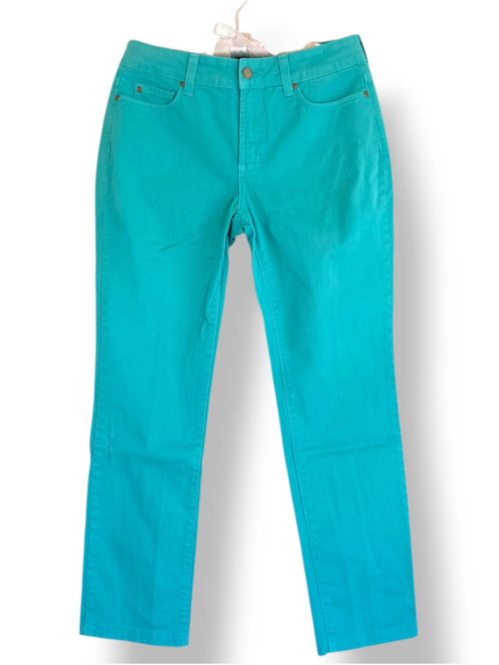 NYDJ Turquoise Straight Leg Pants lift n tuck stretchy flattering colorful neon